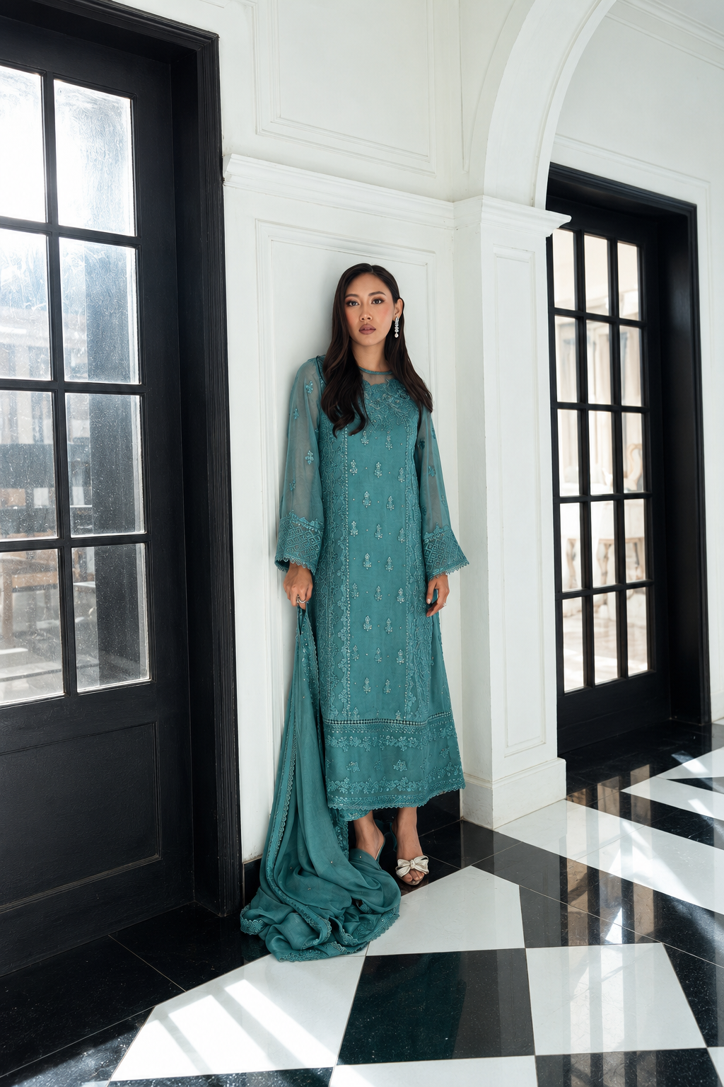 Ayzal – Azure Inspired Sequins Embroidered Chiffon Suit | Unstitched