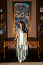 Elham – Golmohar Inspired Mint Shamoze Silk Suit
