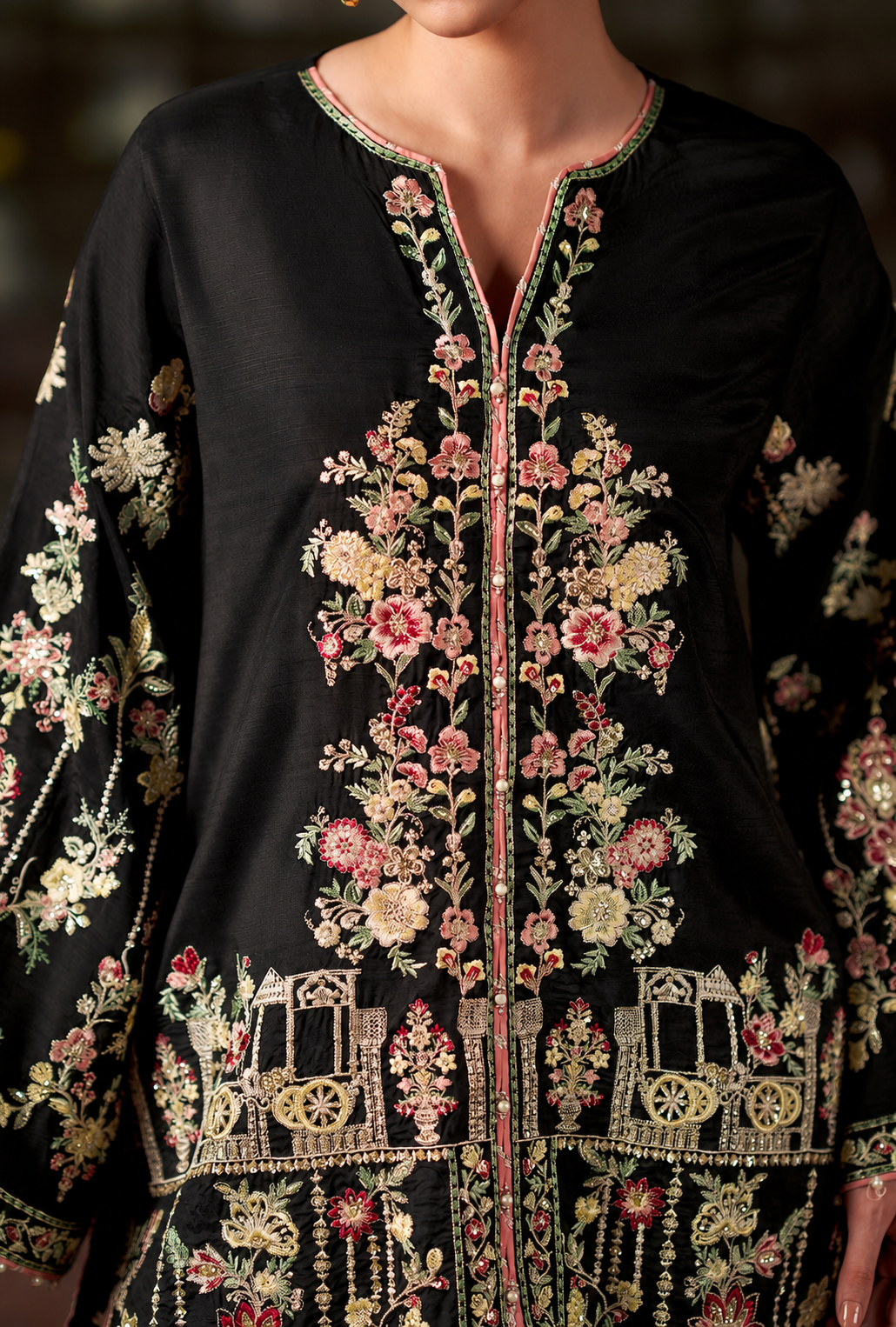 Sareeya – Noir Maroon Embroidered Silk Suit