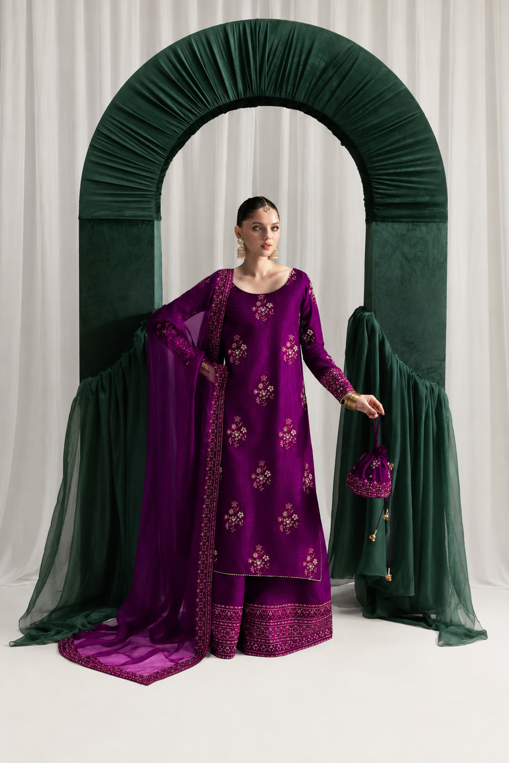 Saira – Zaib Inspired Magenta Raw Silk Suit