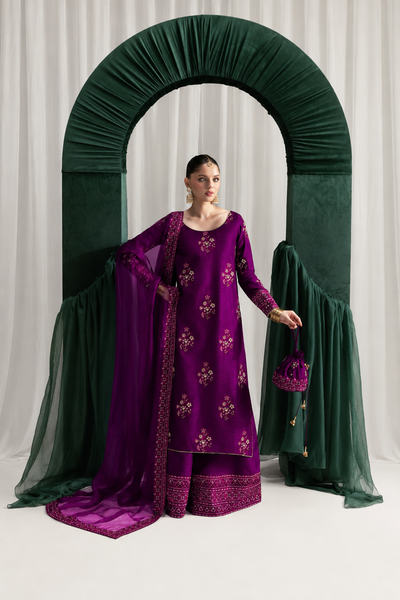 Saira – Zaib Inspired Magenta Raw Silk Suit