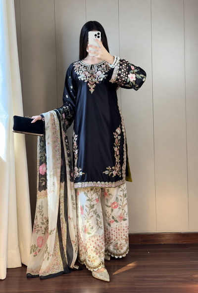 Ethnic – Black Premium Silk Embroidered Suit