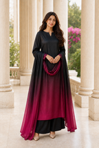 Abeer – Noir Fuchsia Shamoze Silk 3 Piece Suit | Unstitched
