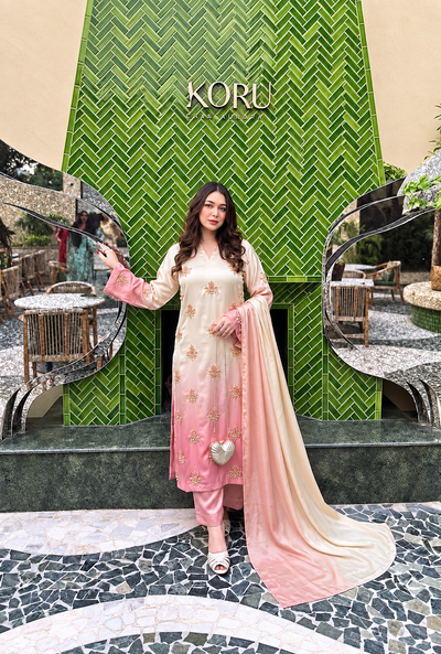 Anzala – Ivory Blush Adda Work Shamoze Silk Suit
