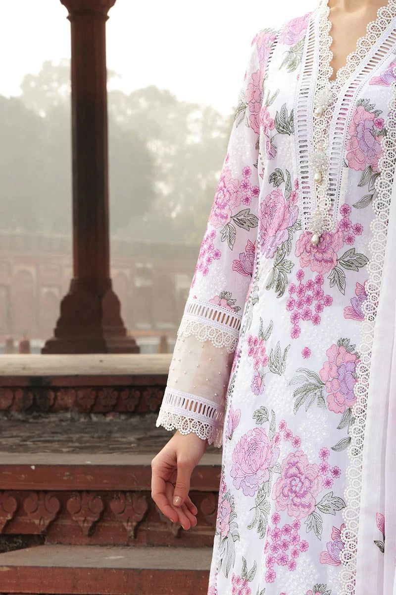 Unstitched Lawn Embroidered White Dress - Kapra Collection