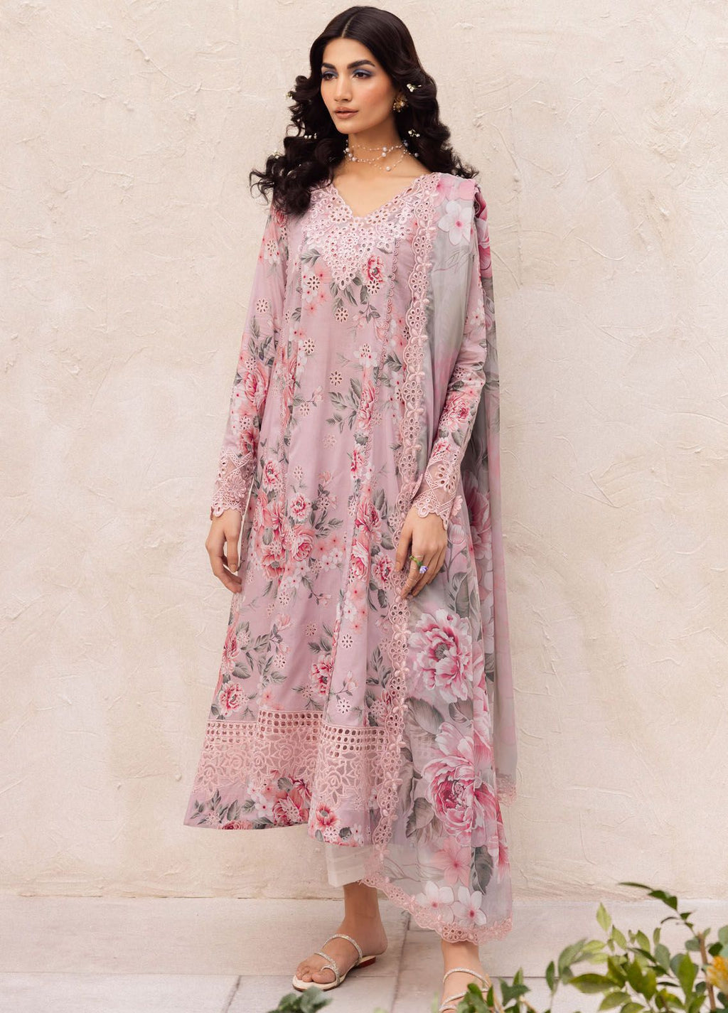 Iznik digital printed with chikankari lawn unstitched suit - Kapra Collection