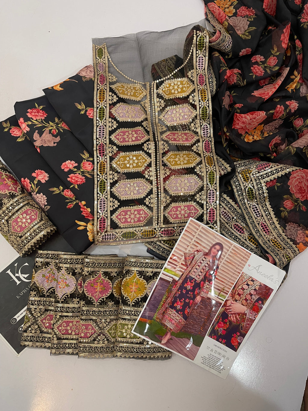 Aneela's Black Silk 3 Piece Dress