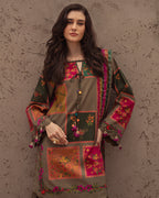 03-Piece Digital Printed Shamoze Silk Dress - Kapra Collection