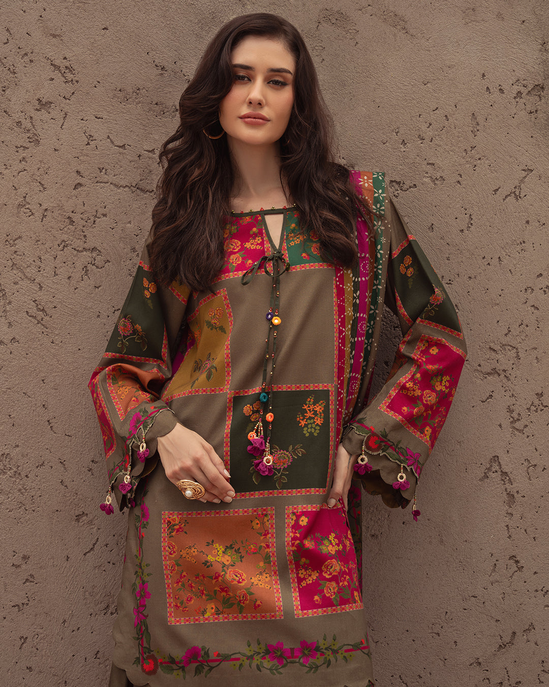 03-Piece Digital Printed Shamoze Silk Dress - Kapra Collection