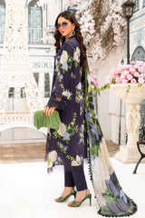 Neavy Blue 3 Piece Unstitched Lawn Embroidered  Suit