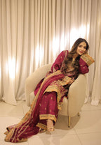 03-Piece Embroidered Silk Suit With Net Dupatta | Unstitched