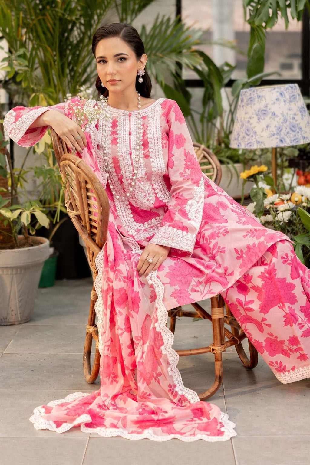 3 piece printed lawn suit pink