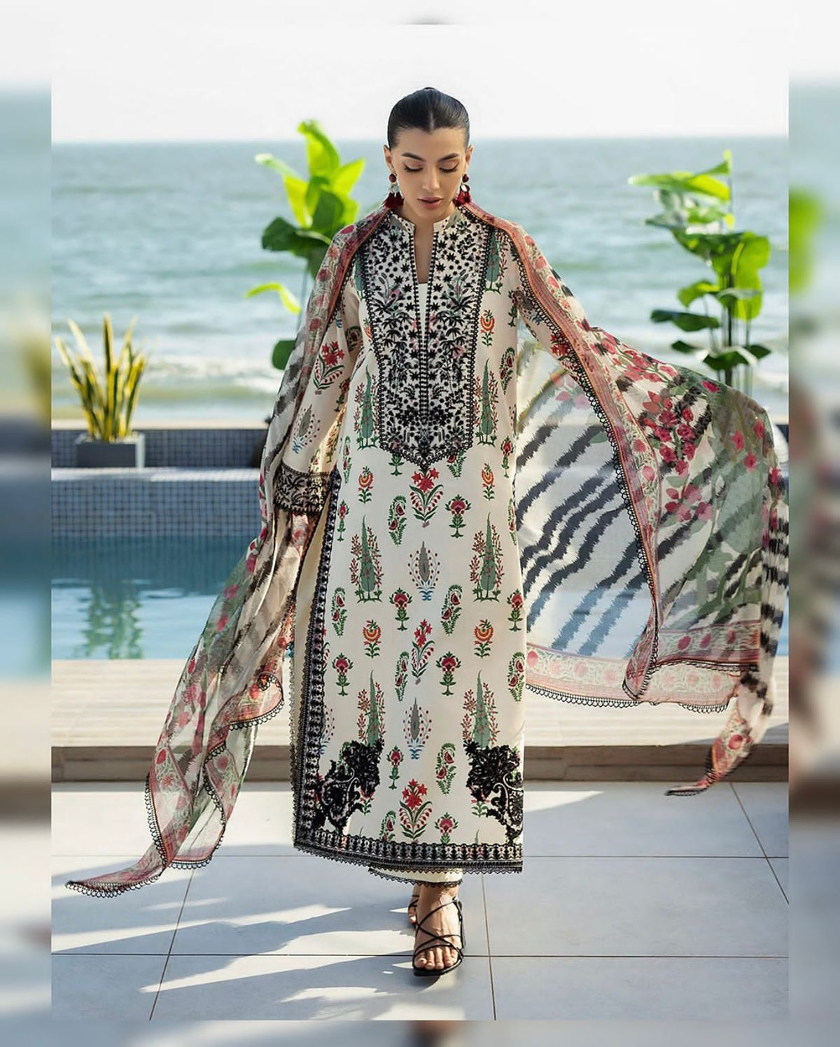 Shamoze Silk Unstitched 3piece Dress