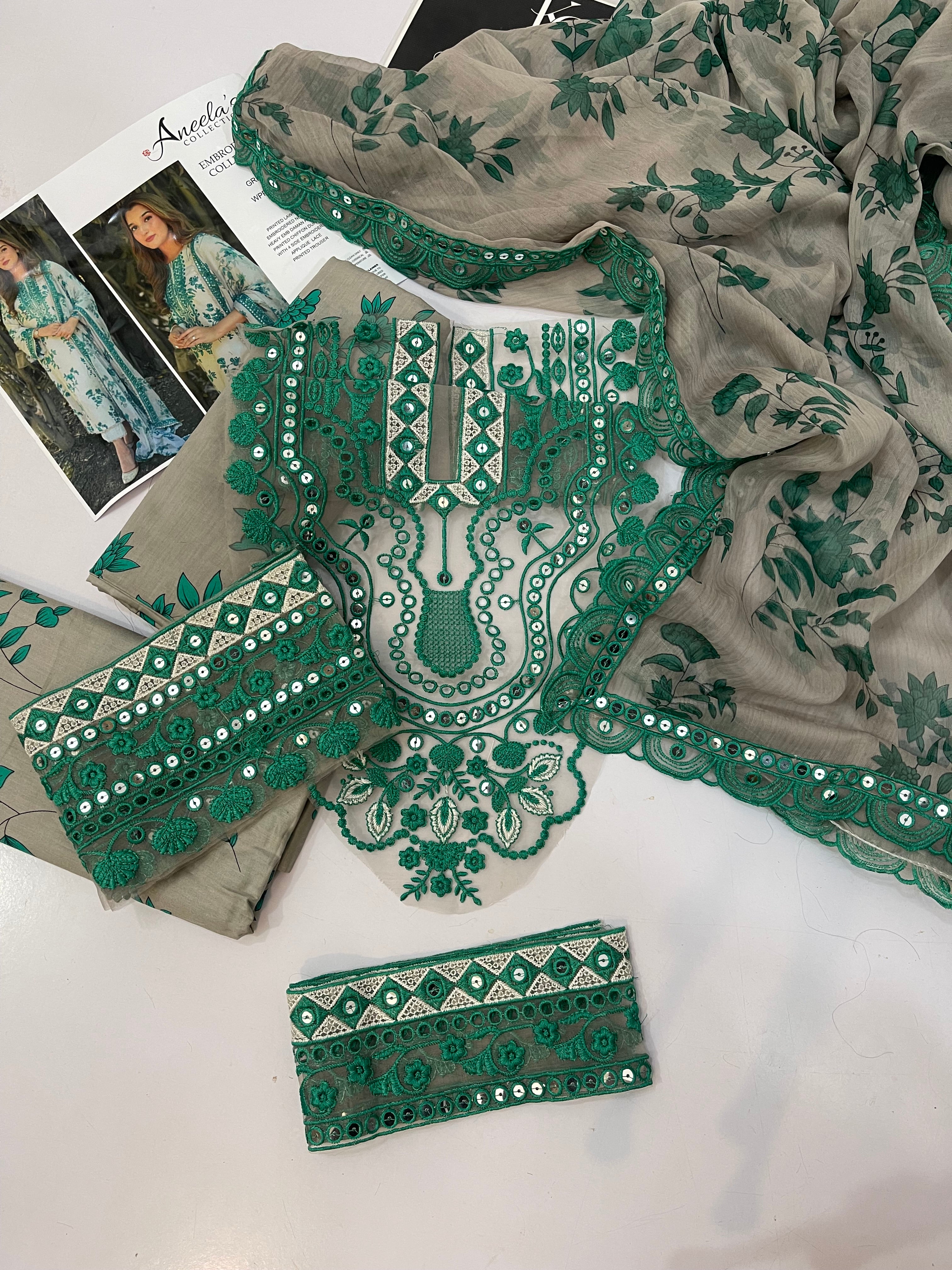 Aneelas lawn 3piece unstitched Dress