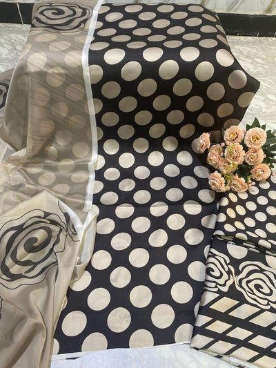03-Piece Digital Printed Shamoze Silk Suit - Kapra Collection