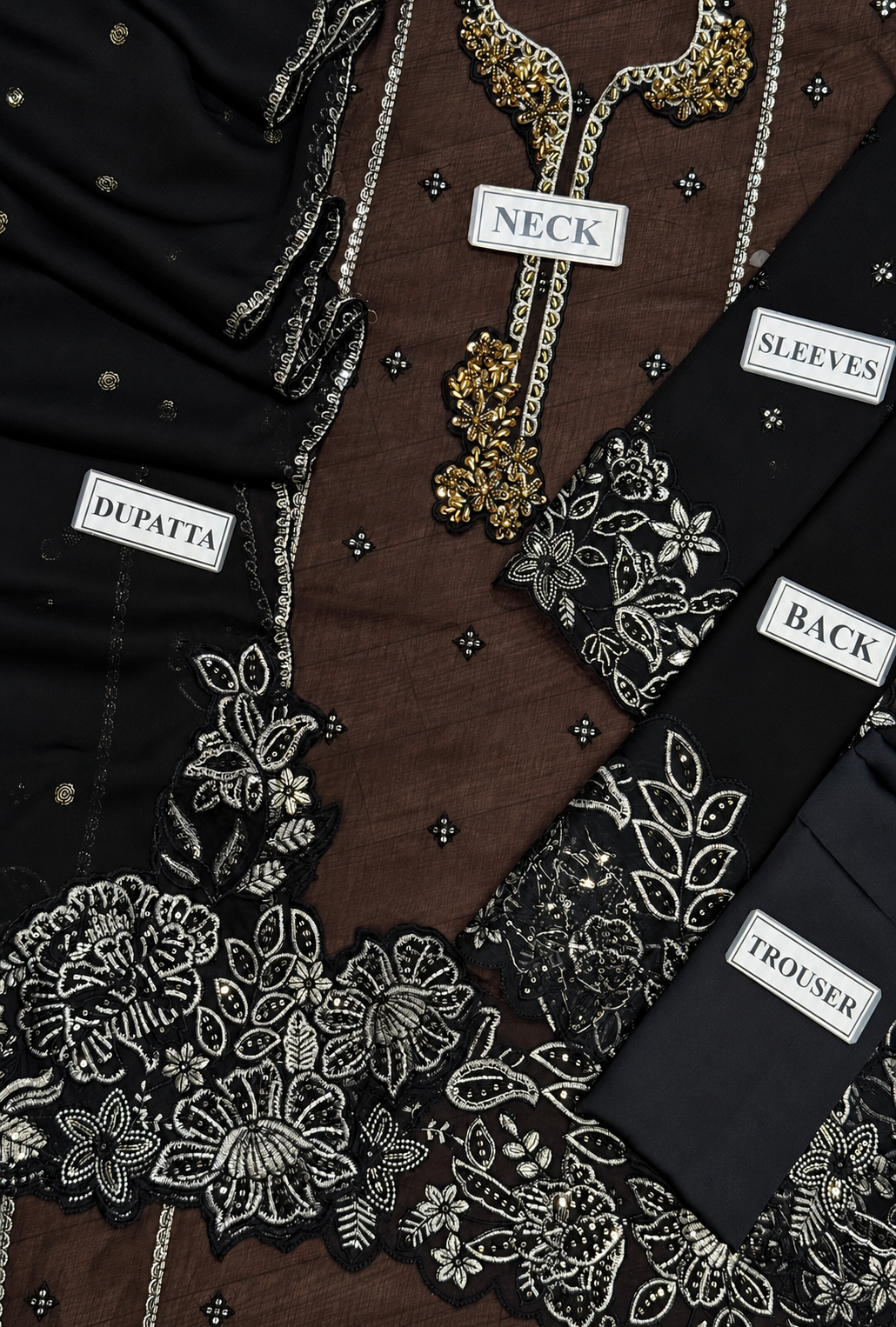 Rubaisha – Onyx Bloom Embroidered Chiffon Suit