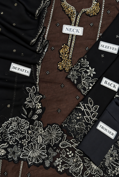 Rubaisha – Onyx Bloom Embroidered Chiffon Suit