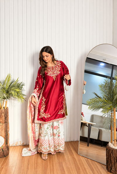 Ethnic – Red Embroidered Silk Suit