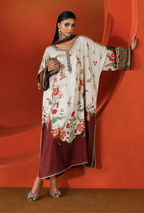 Nashmia – Maria.B Inspired Ivory Maroon Silk Kaftan