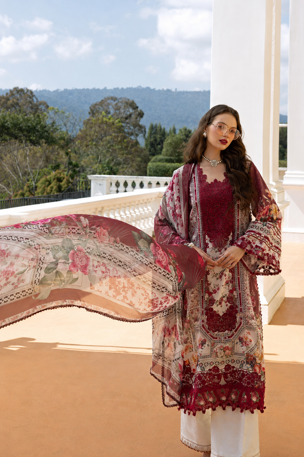 Kinza – Elaaf Inspired Maroon Lawn Suit