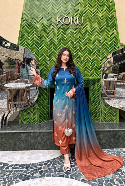 Rameena – Teal Ember Adda Work Shamoze Silk Suit