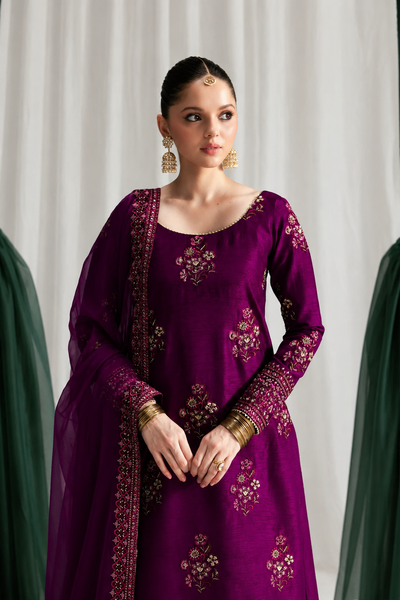 Saira – Zaib Inspired Magenta Raw Silk Suit