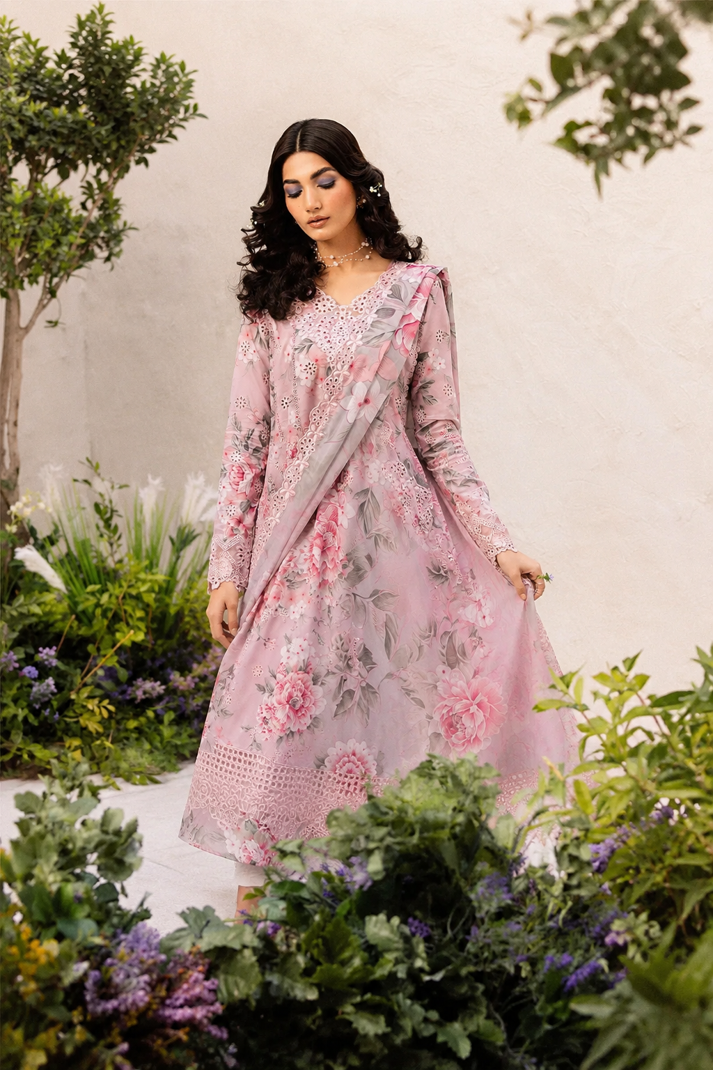 Dania – Iznik Inspired Chikankari Lawn & Chiffon 3 Piece Suit | Unstitched