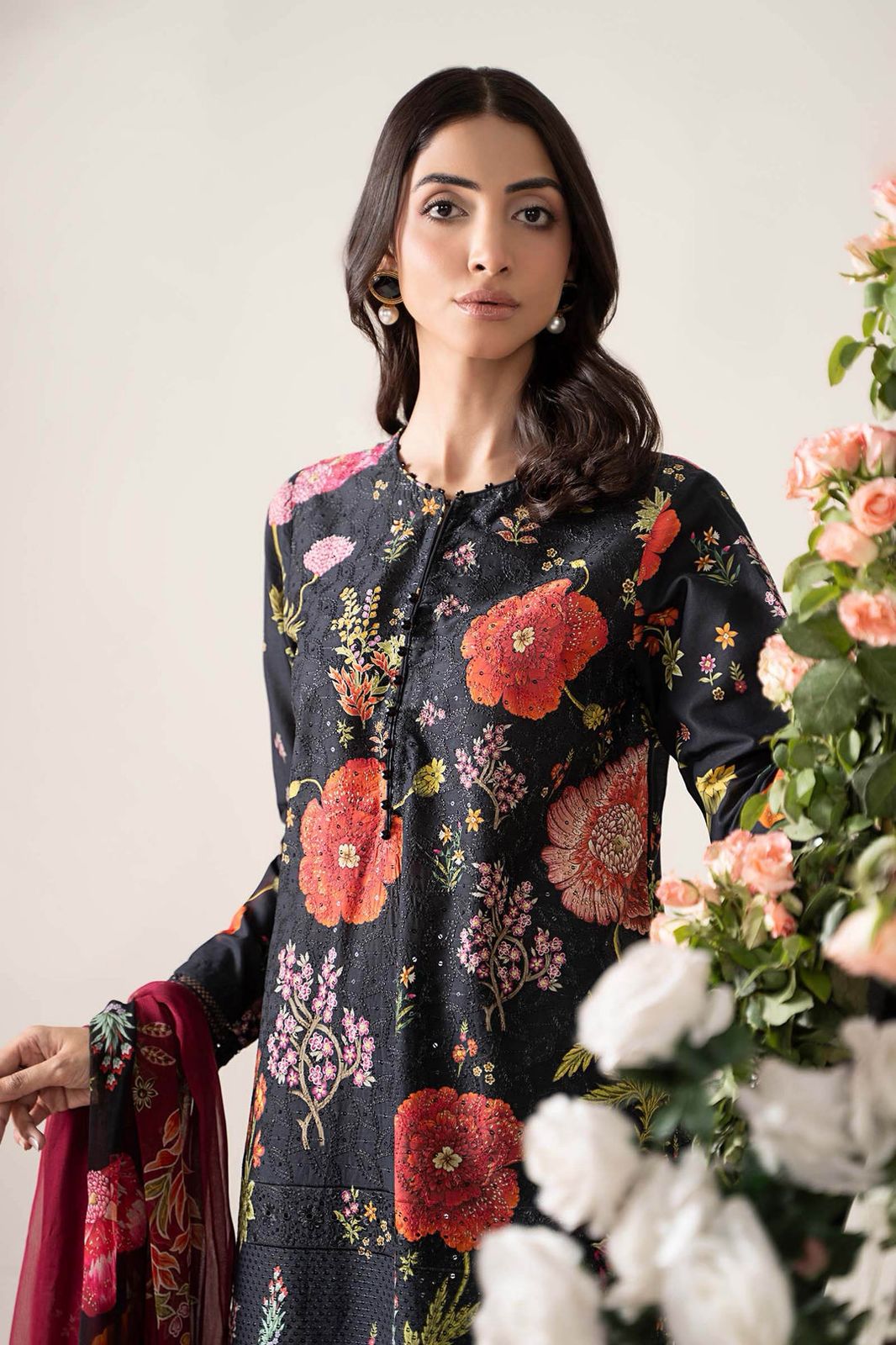 Maria b 3 piece unstitched Embroidered black dress