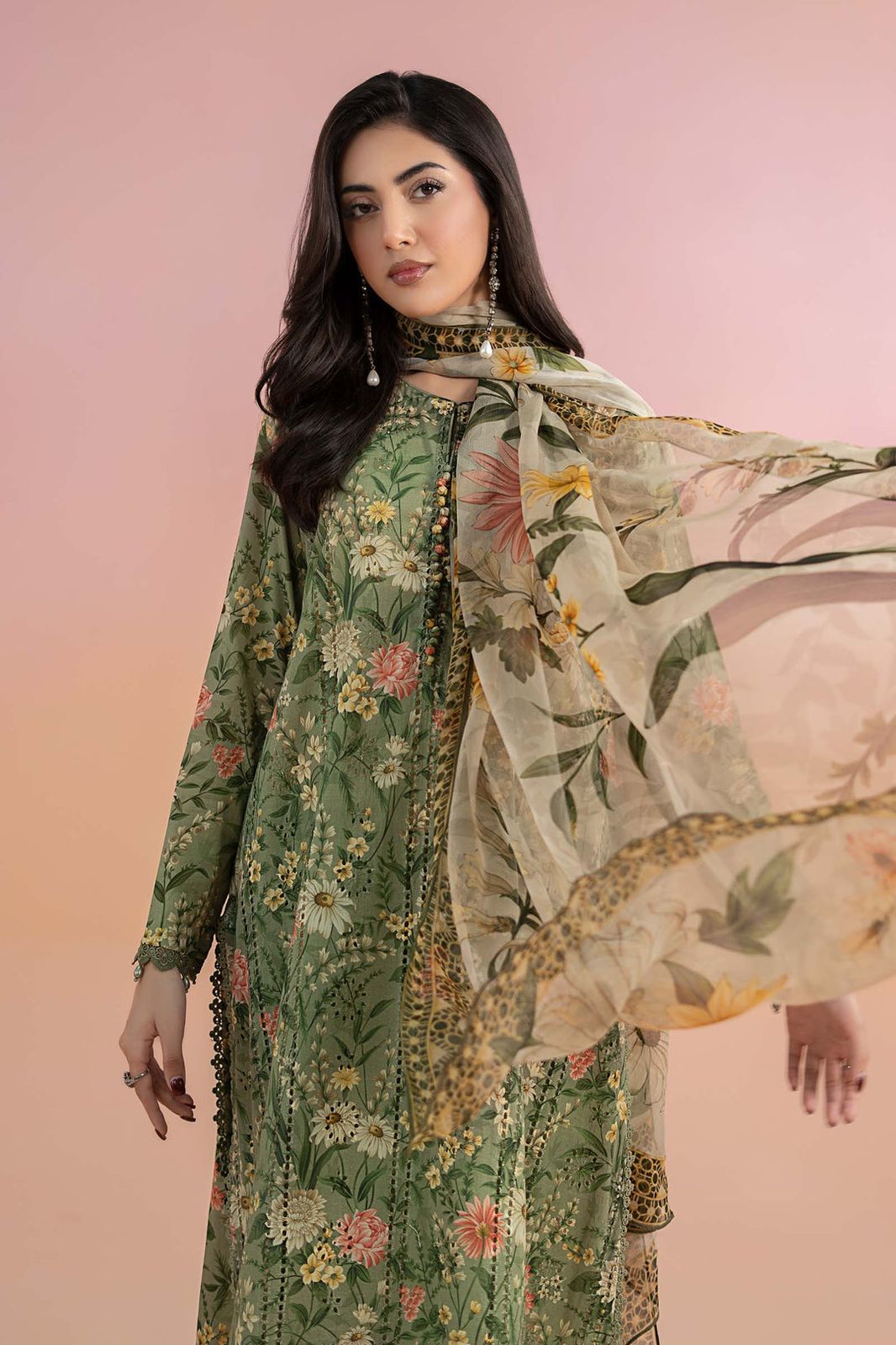 Maria B Green Printed with chikankari Lawn Collection Replica - Kapra Collection