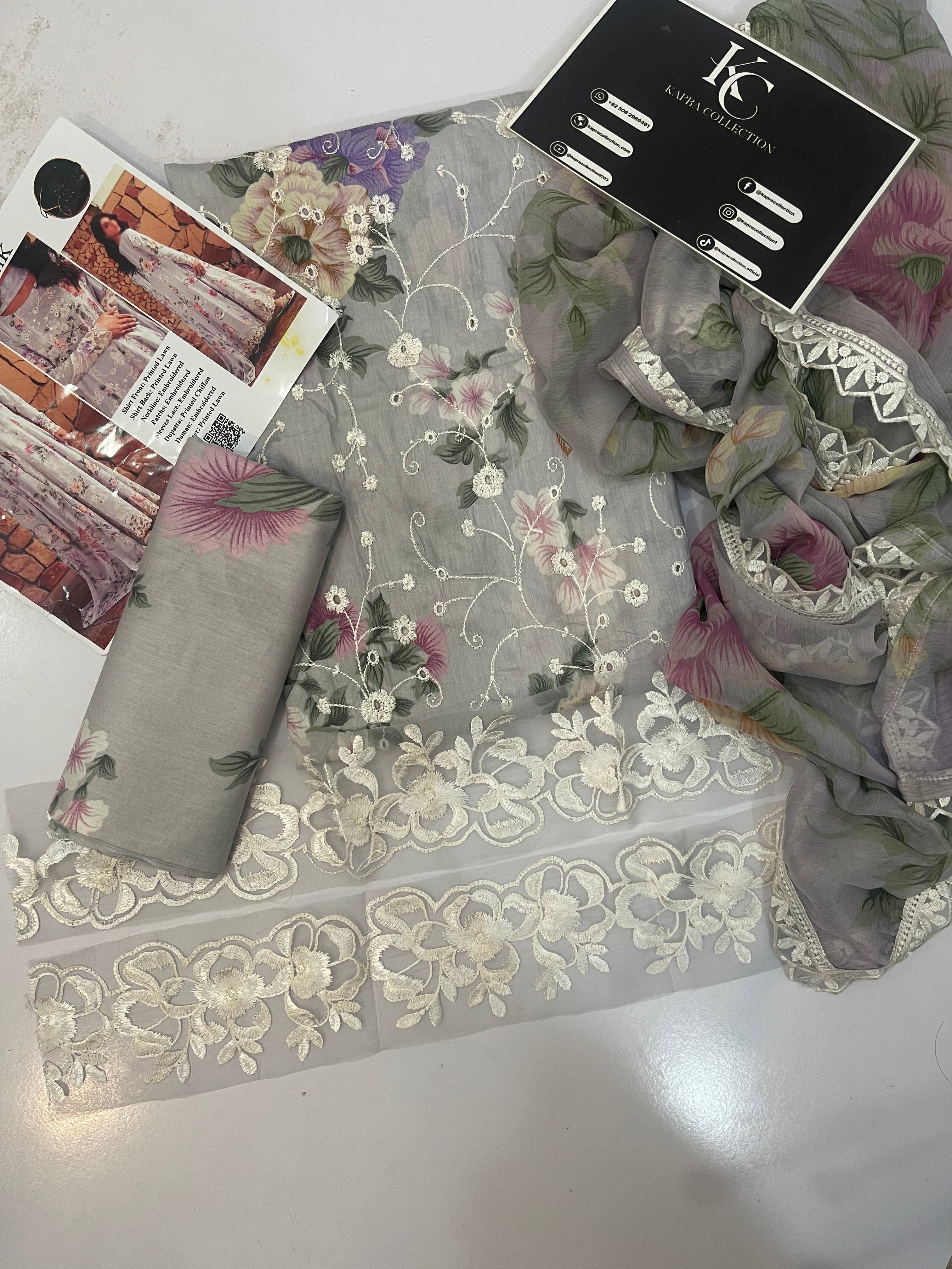 Iznik 3piece Grey Unstitched Dress