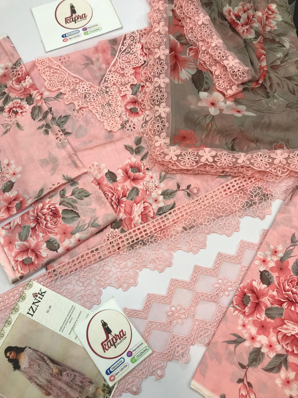 Iznik digital printed with chikankari lawn unstitched suit - Kapra Collection