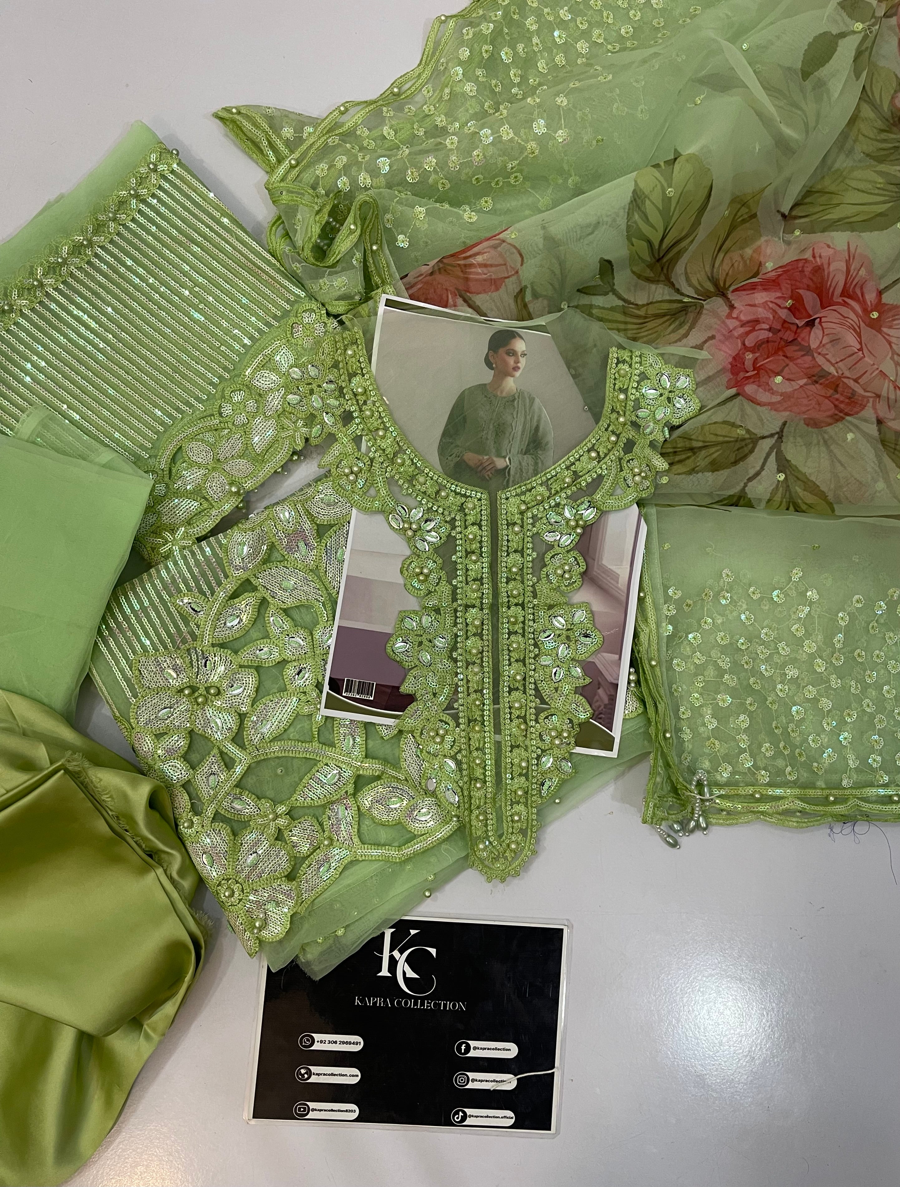 Baroque Organza Green 3piece Dress