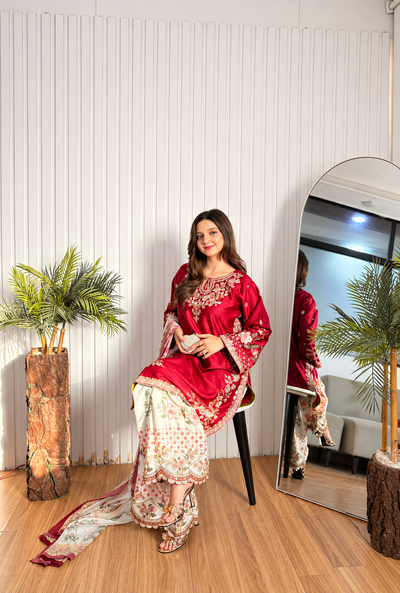 Ethnic – Red Embroidered Silk Suit