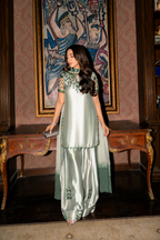 Elham – Golmohar Inspired Mint Shamoze Silk Suit
