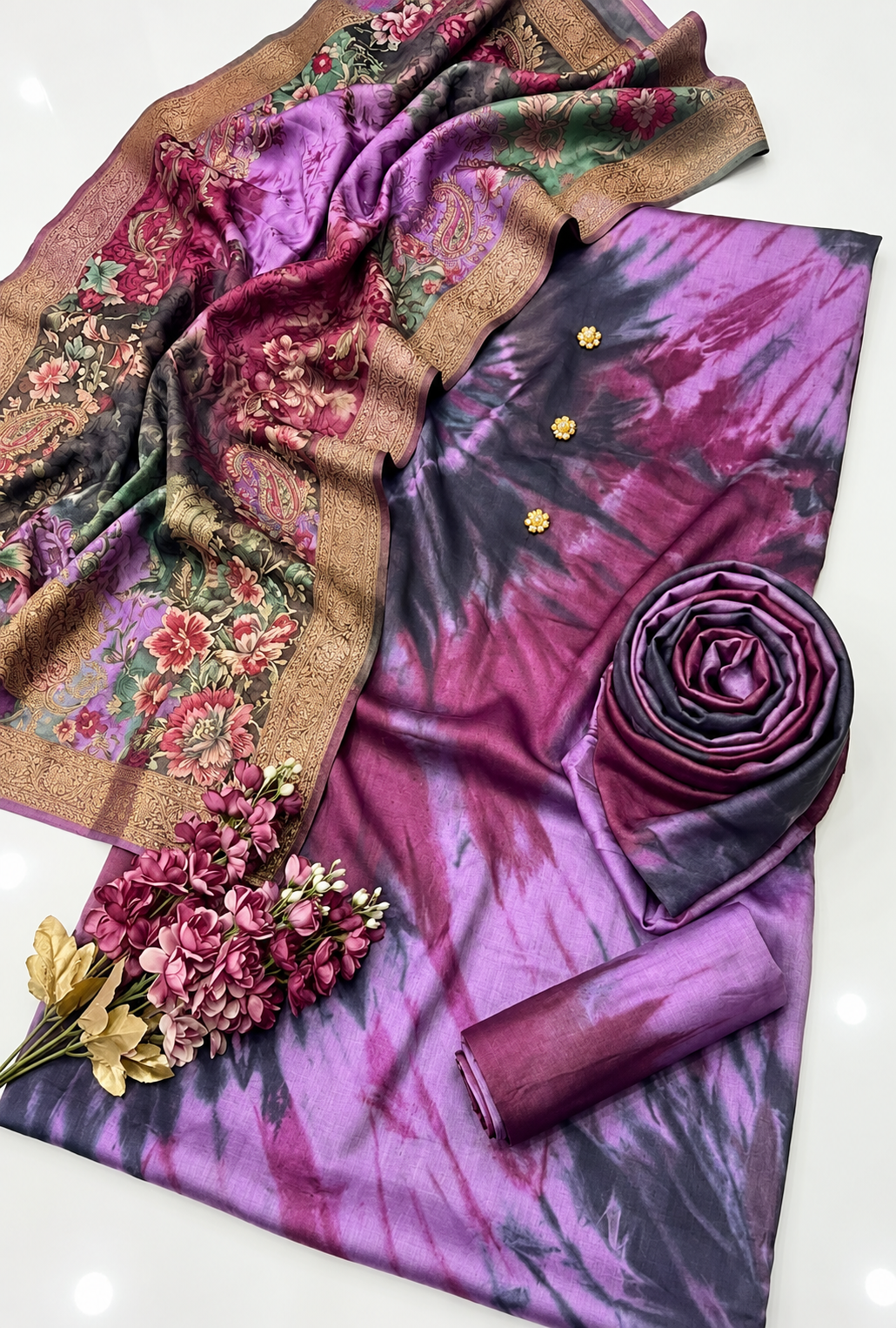 Zarveen – Plum Noir Printed Silk Suit