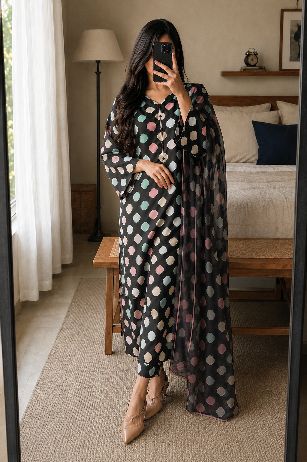 Rania – Midnight Confetti Shamoze Silk Suit