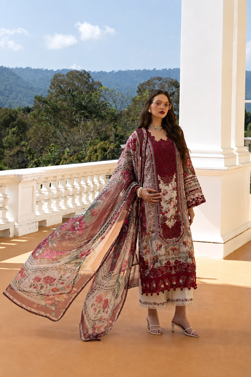 Kinza – Elaaf Inspired Maroon Lawn Suit