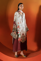 Nashmia – Maria.B Inspired Ivory Maroon Silk Kaftan
