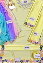 Ayzara – Butter Yellow Floral Embroidered Silk Kaftan