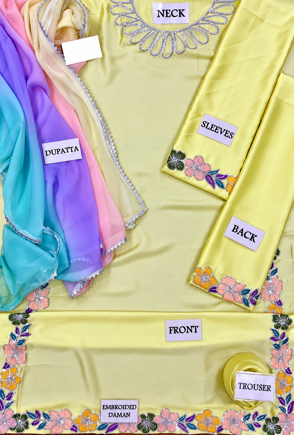 Ayzara – Butter Yellow Floral Embroidered Silk Kaftan