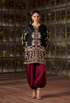 Sareeya – Noir Maroon Embroidered Silk Suit