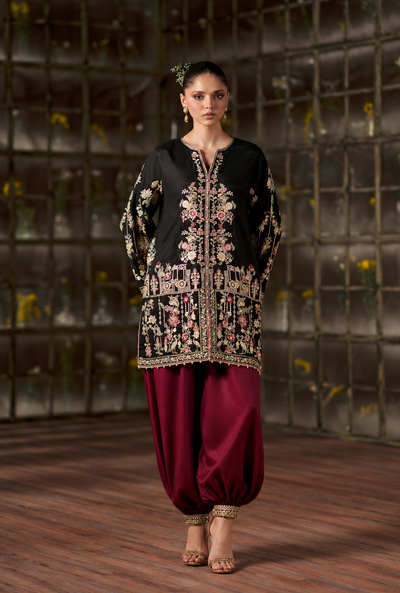 Sareeya – Noir Maroon Embroidered Silk Suit