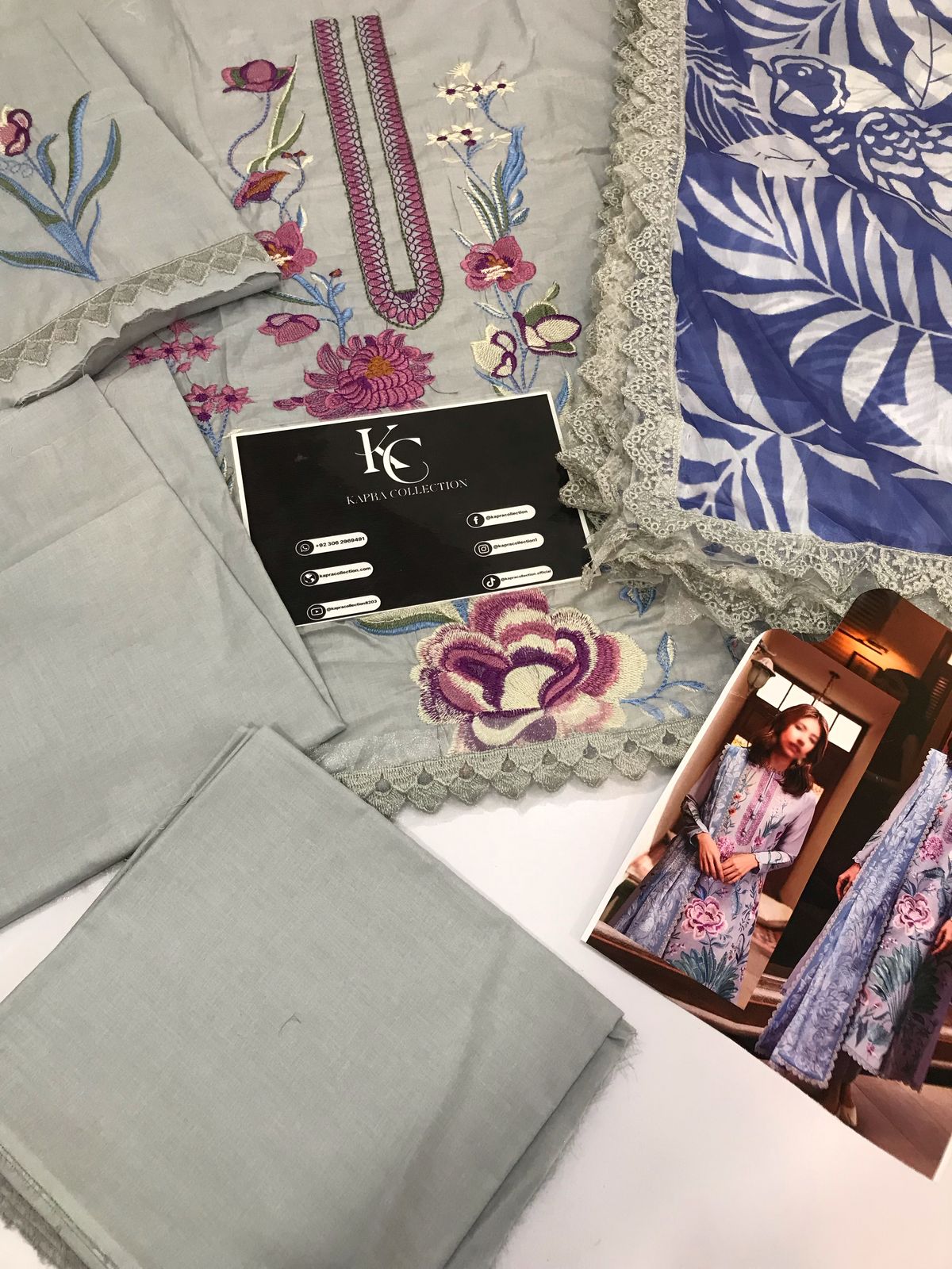 Luxury embroidered grey lawn collection unstitche - Kapra Collection