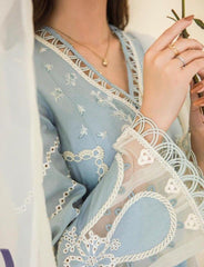Luxury sky blue embroidered chikankari replica - Kapra Collection