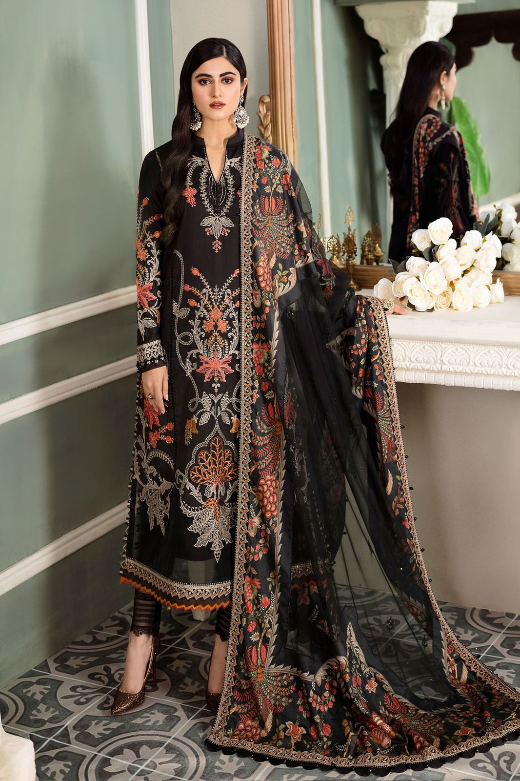 Luxury embroidered lawn collection replica unstitched - Kapra Collection