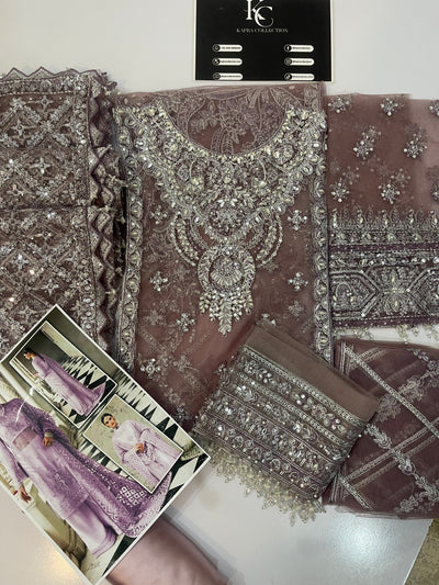 Aizal Net 3piece Unstitched Dress - Kapra Collection