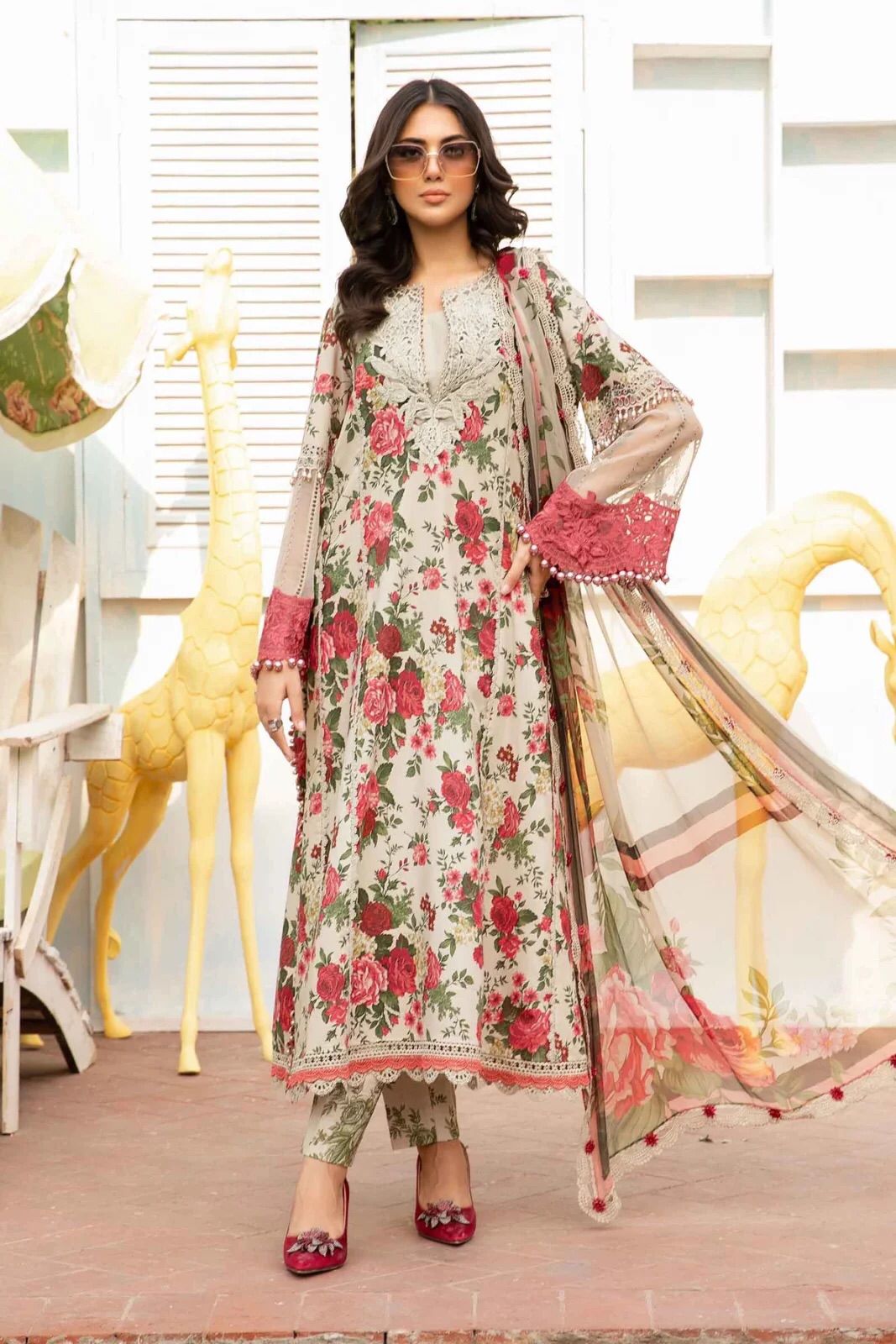 M print digital printed lawn unstitched suit - Kapra Collection