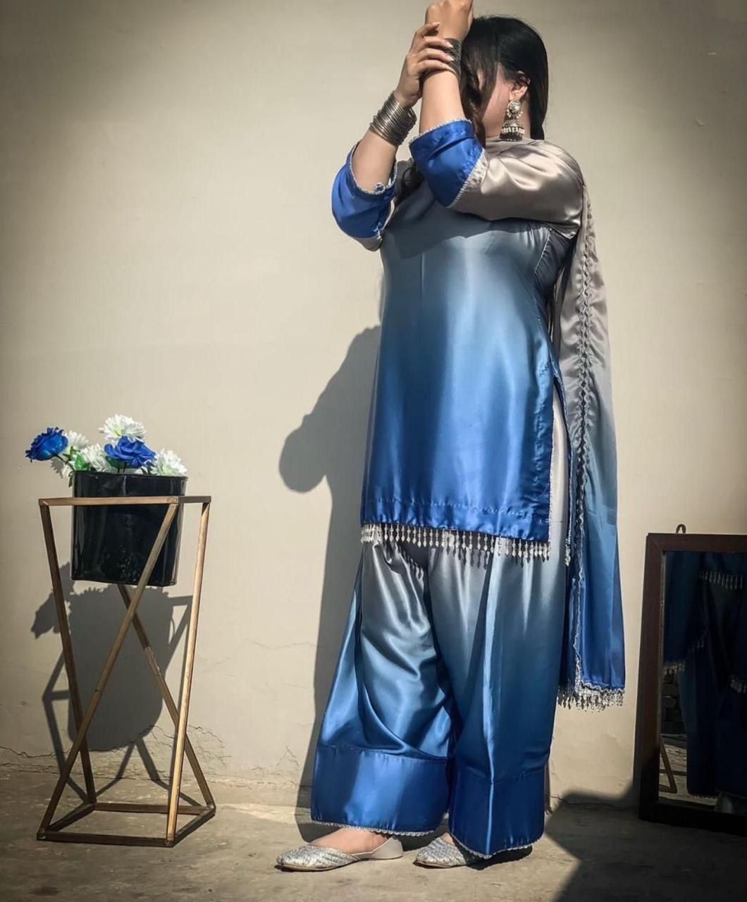 Sea Blue Shamoze Silk 2 Tone