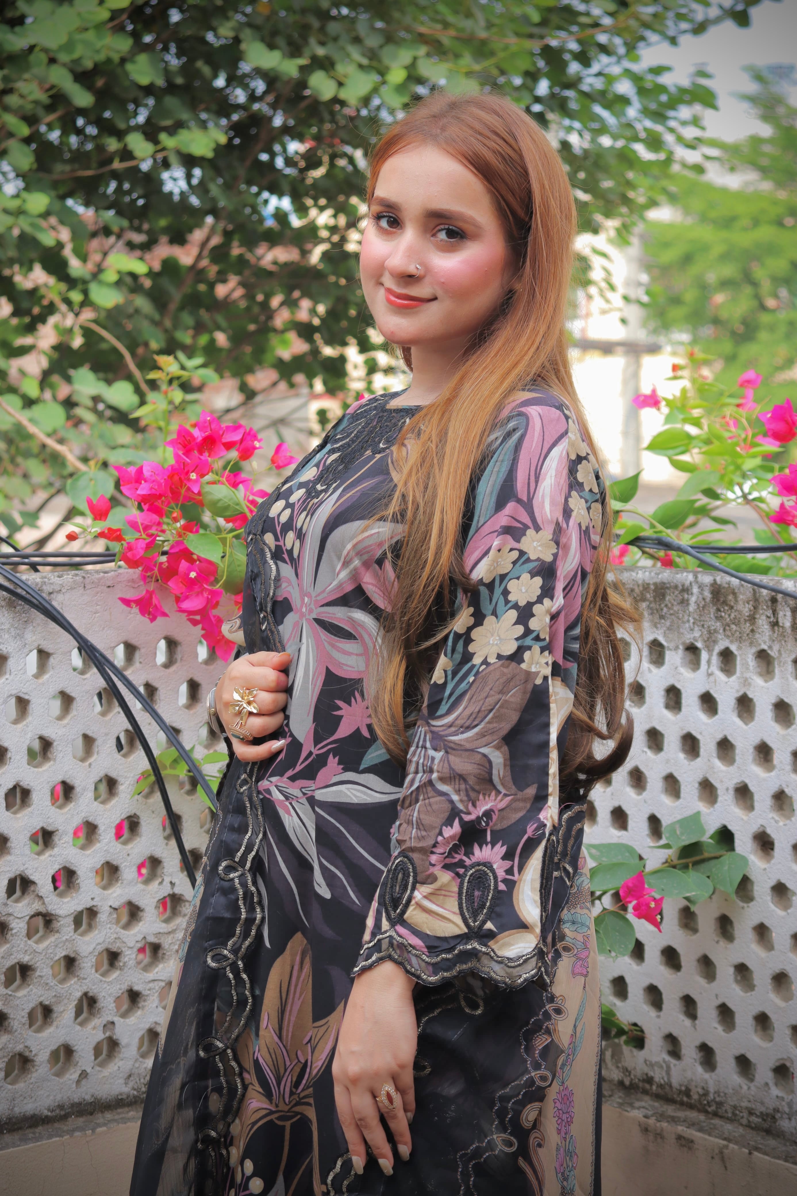 Baroque 3 piece Unstitched Digital Printed Black Dress
