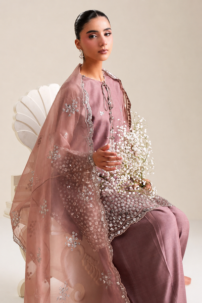 Roshaneh – Thread & Sequin Embroidered Cotton Silk 3 Piece Suit | Unstitched